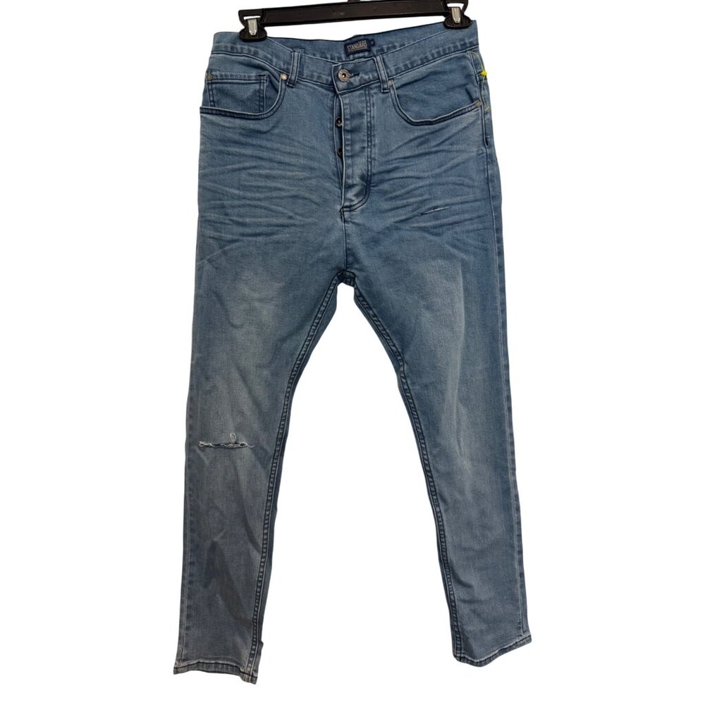 The New Standard Slim Selvedge Denim Jeans Size 32 Button-Fly Distressed Light W View 2